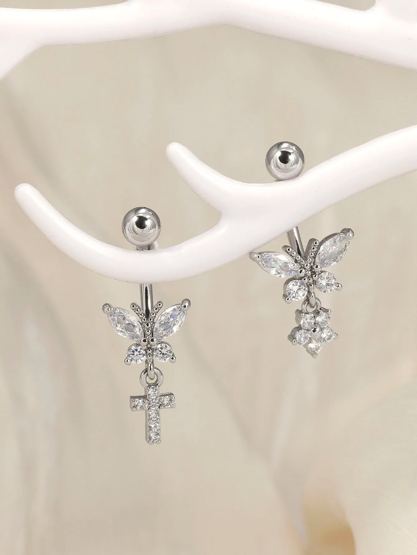 Butterfly Dangle Belly Button Ring Surgical Steel Navel Rings Pink Zircon Umbilical Ring Hypoallergenic Tummy Ring  Piercing Good Vibrations Adult Super Store
