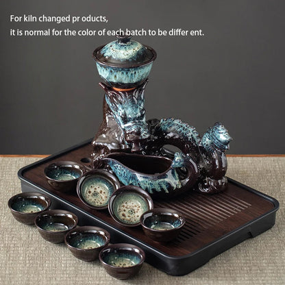 1 set, creative lazy tea set, semi-automatic dragon teapot, magnetic rotating water-conducting tea set, Chinese Kung Fu tea set Good Vibrations