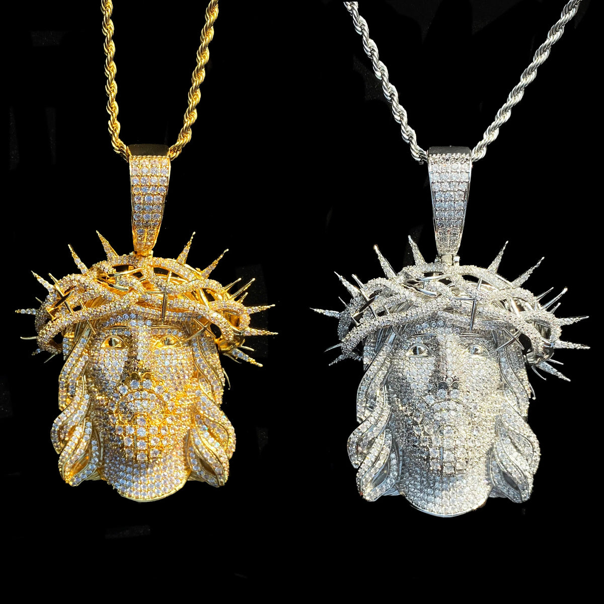 Aokaishen Iced Out Ratten Jesus Necklace Pendant for Men Prong Setting Cubic Zirocnia Hip Hop Jewelry Good Vibrations