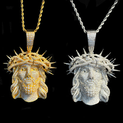 Aokaishen Iced Out Ratten Jesus Necklace Pendant for Men Prong Setting Cubic Zirocnia Hip Hop Jewelry Good Vibrations