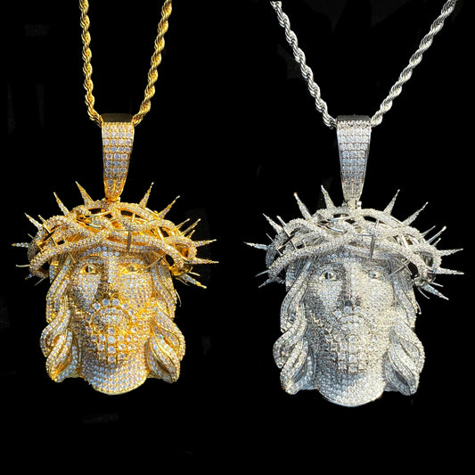 Aokaishen Iced Out Ratten Jesus Necklace Pendant for Men Prong Setting Cubic Zirocnia Hip Hop Jewelry Good Vibrations