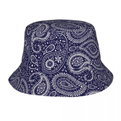 Black Paisley Pattern Bandana Print Bucket Hats Women Men Unisex Trendy Summer Fisherman's Hat Good Vibrations