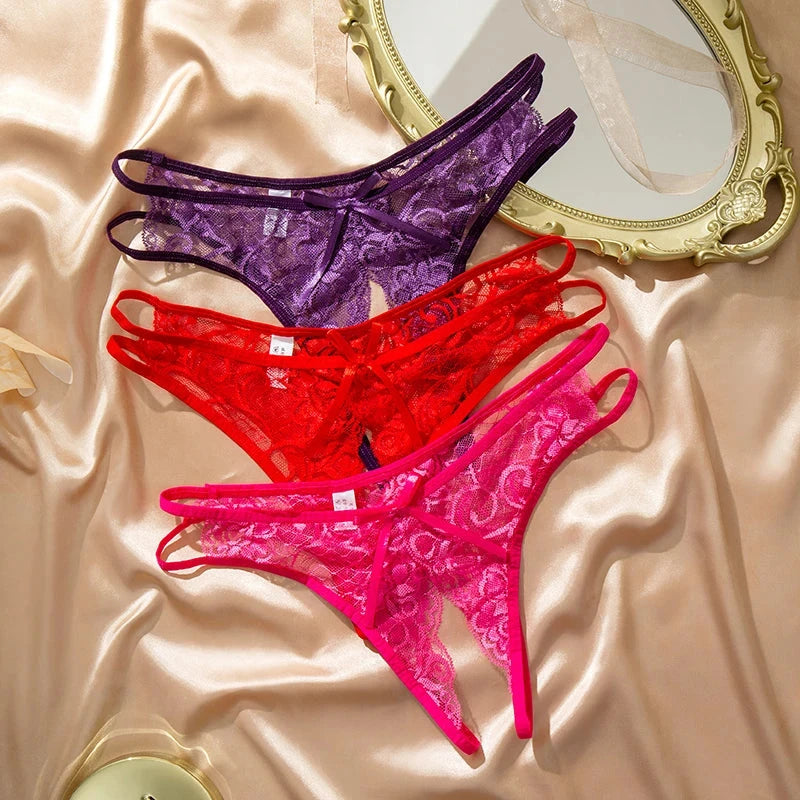 WarmSteps Sexy Women's Panties Transparent Open Crotch Underwear Hollow Out Female Thongs Erotic Lingerie Hot G-String Sweet Bow Good Vibrations Adult Super Store