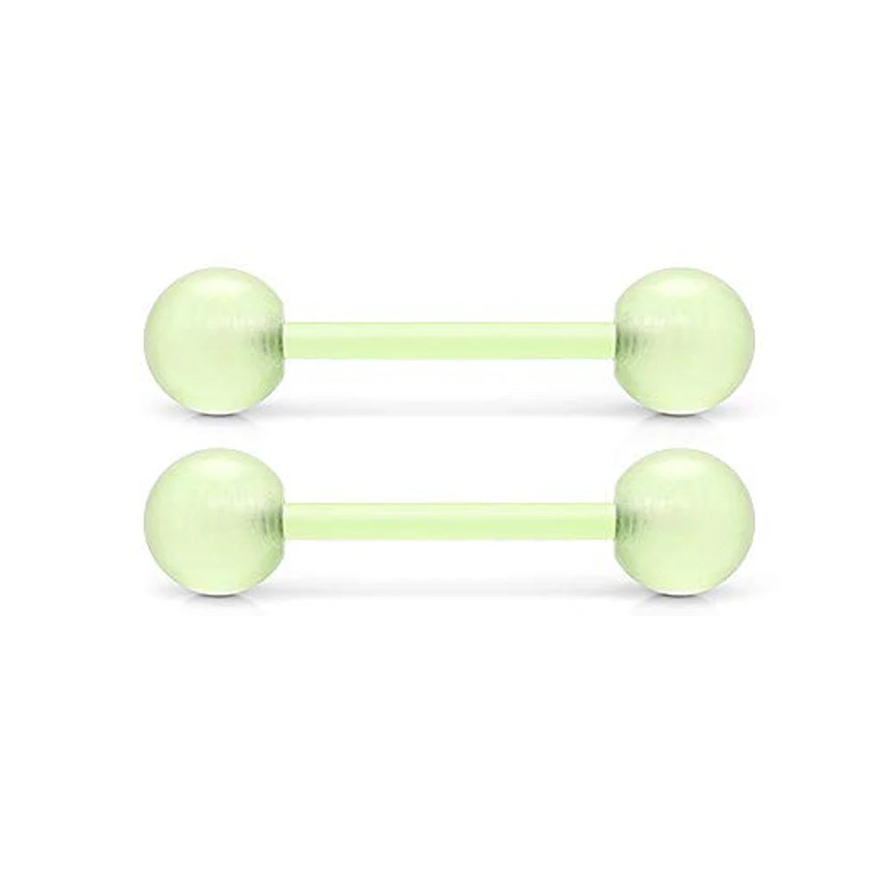 2 Pieces 14G 16mm Night Glow Flexible Acrylic Straight Tongue Ring pacifier Ring Fixed Perforated For Woman and Man Good Vibrations