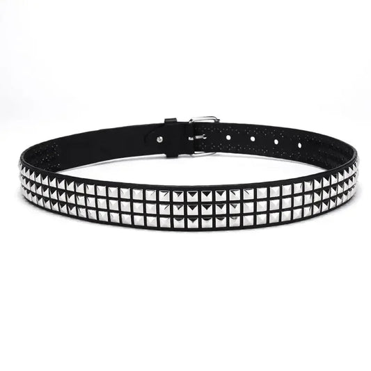 Square bead rivet belt, metal pyramid belt, men's and women's punk hardware denim belt, Y2K belt Good Vibrations
