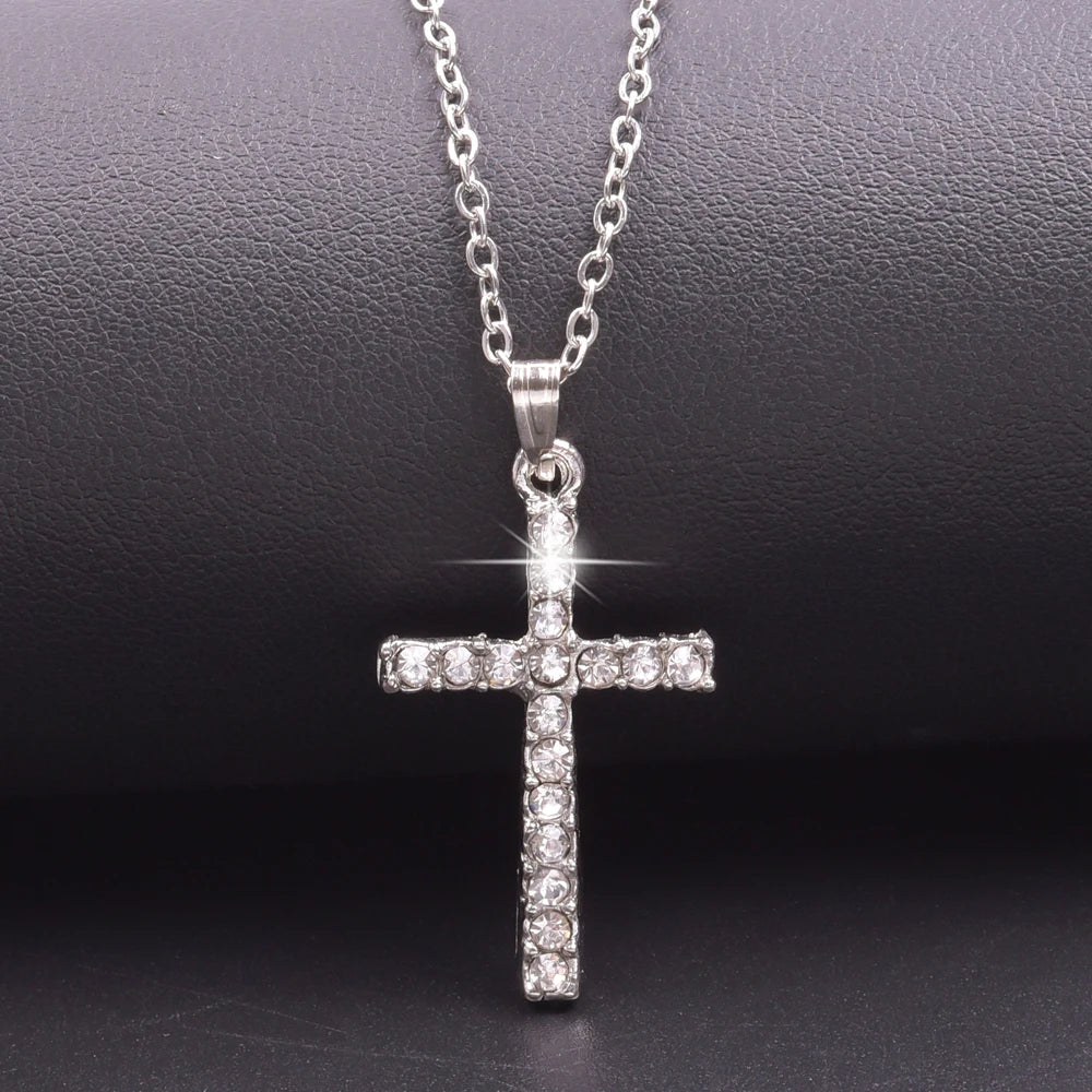 Cross Charm Necklace Crystal Pendant Necklaces For Women Men Accessories Rhinestone Christ Crosses Choker Gift Fashion Jewelry Good Vibrations