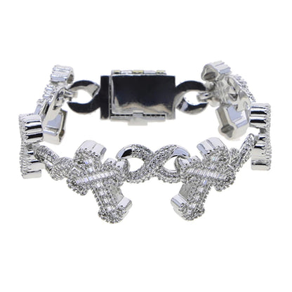 2025 New Men Boy Hip Hop Jewelry Iced Out Bling 5A CZ Multi Cross Charm X Shape Cuban Chain Charm Bracelet Gifts Good Vibrations