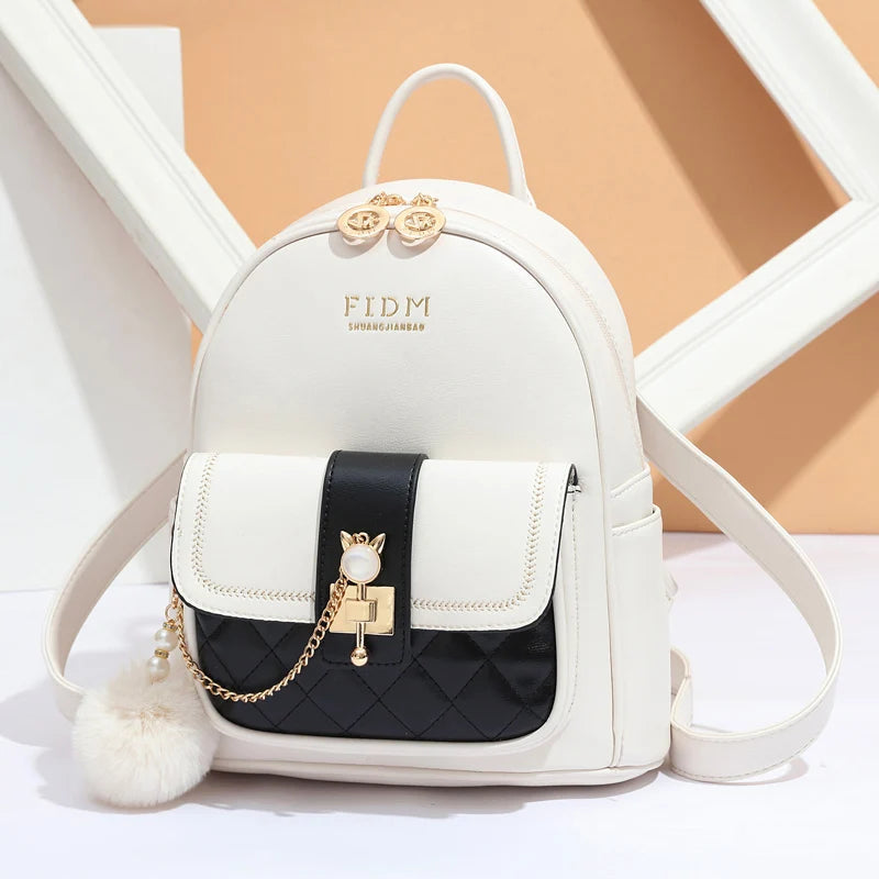 Backpack Purse For Women, Zipper Backpack With Pompom Decorate And Inner Porcket, Faux Leather Daypack Good Vibrations