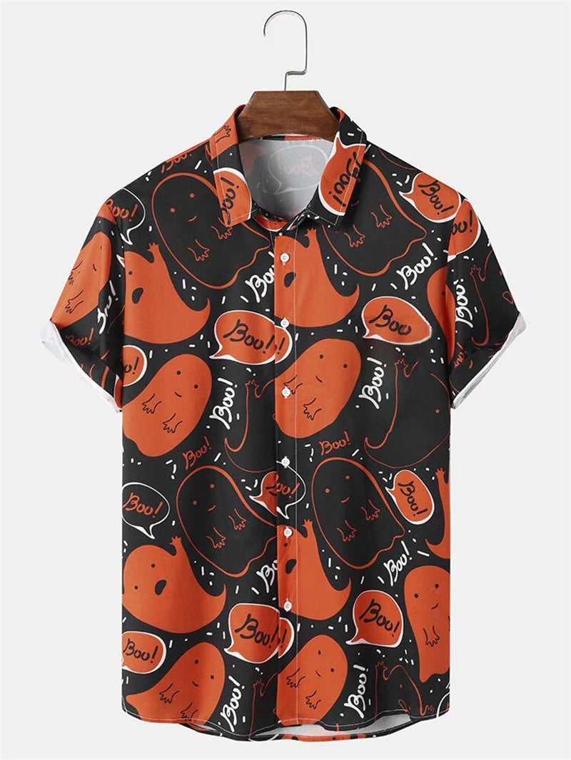 Men's Fashion Halloween Shirt Summer Cute Style Men's Clothing Party Holiday Men Top Pumpkin Head Print Boys' Short Sleeve Shirt Good Vibrations