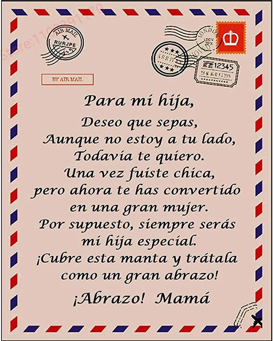 Flannel Blanket-A Mi Hija Letter To My Daughter Express Love Spanish Version Sofa Throw Blanket Thanksgiving Birthday's Day Gift Good Vibrations