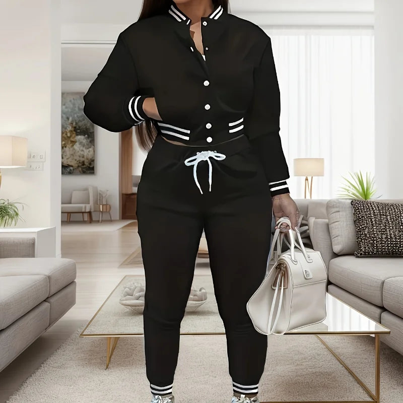 Spring and Autumn Europe and the United States Pop Women's Pure Color Jacket Single-breasted Baseball Suit Women's Sports Two-pi Good Vibrations