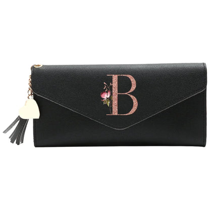 Wallet Black Small Leather Coin Purse Rfid Blocking Wallet Rose Gold Pattern Mini Purse with ID Window for Women Good Vibrations