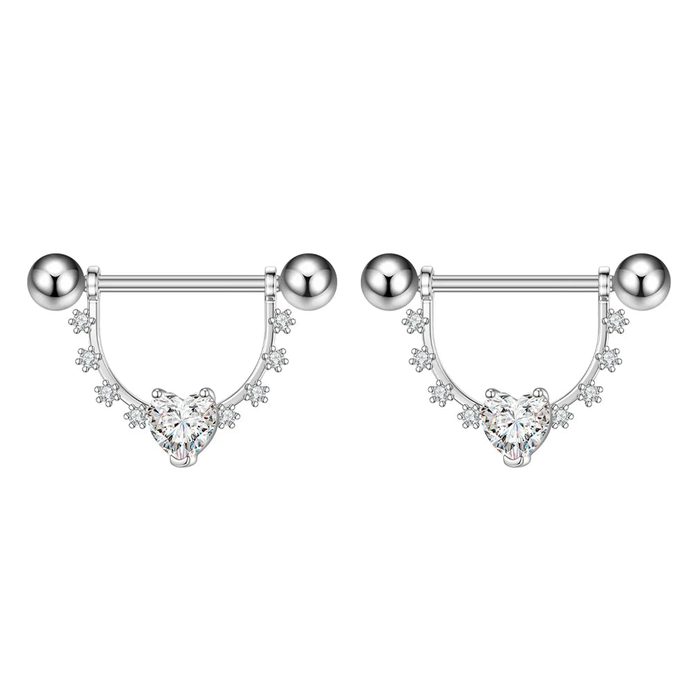 2pcs Both Sides Screwed Heart Nipple Ring for Women Girls 14G Stainless Blue Pink Zircon Sexy Nipple piercing nombril Nipple Bar Good Vibrations