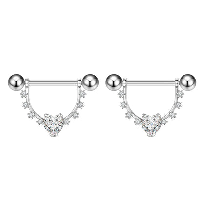 2pcs Both Sides Screwed Heart Nipple Ring for Women Girls 14G Stainless Blue Pink Zircon Sexy Nipple piercing nombril Nipple Bar Good Vibrations