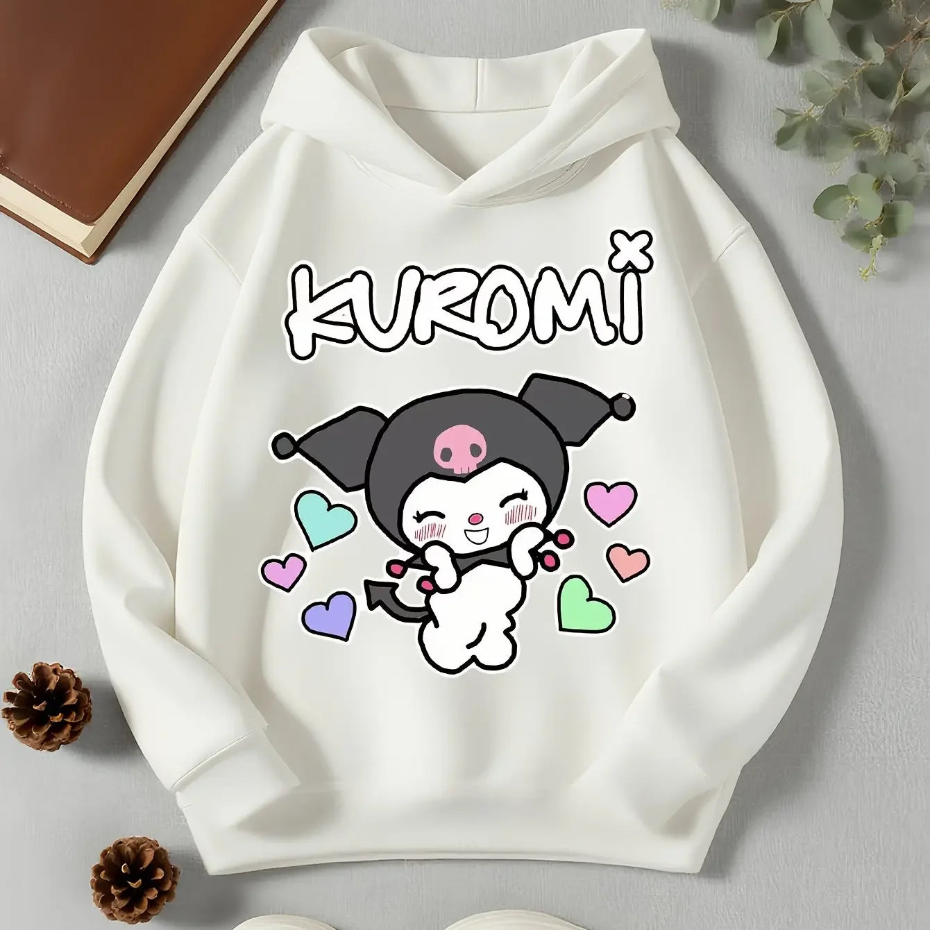 Sanrio Girls Fashion Kuromi Print Hoodie Children's Autumn and Winter Outdoor Leisure Sweatshirt Children's Ideal Gift Good Vibrations