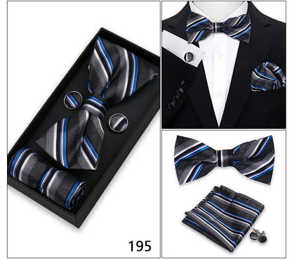Bowtie For Men Set Gift Box Business Gift Fashion Bow Tie Pocket Square Cufflinks Set Bowtie 3pcs For Wedding Hanky Cravata Neck