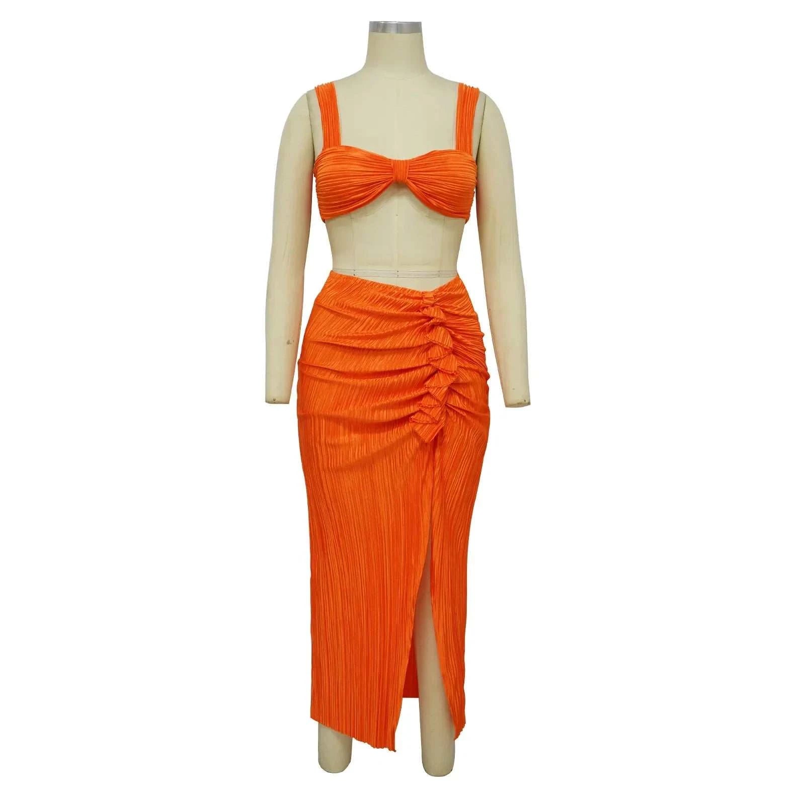 High Waist Side Slit Pleated Skirt Matching Lady Streetwear