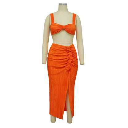 High Waist Side Slit Pleated Skirt Matching Lady Streetwear