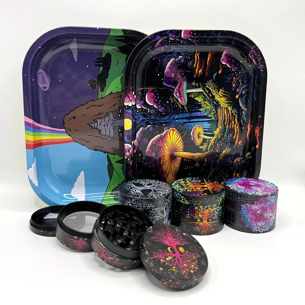 Metal 18X14CM Metal Rolling Maker Tray Kit with 2inch 50MM Smoke Herb Grinder Tobacco Set Spice Herb Tool Gift Good Vibrations Adult Super Store