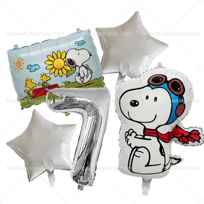 Snoopy Birthday Balloons Set boy girl Number Balloon Suit Foil Ballon Cartoon Birthday Party Supplies Decor Baby Shower Gift Good Vibrations