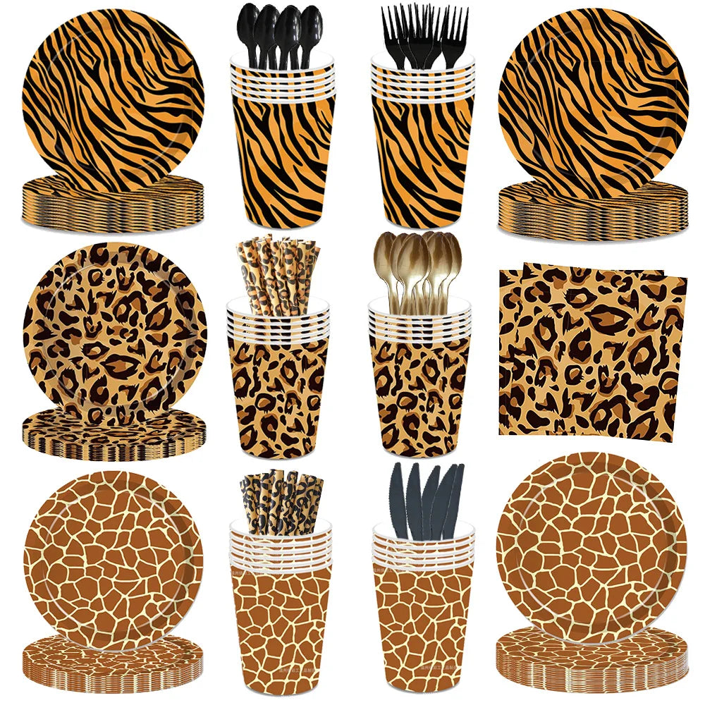 Jungle Animal Print Party Paper Plates Tiger Giraffe Leopard Disposable Plate Kids Birthday Decor Safari Themed Party Supplies Good Vibrations