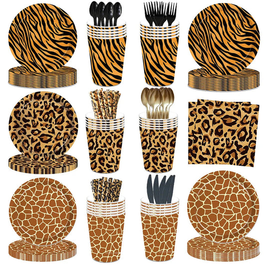Jungle Animal Print Party Paper Plates Tiger Giraffe Leopard Disposable Plate Kids Birthday Decor Safari Themed Party Supplies Good Vibrations