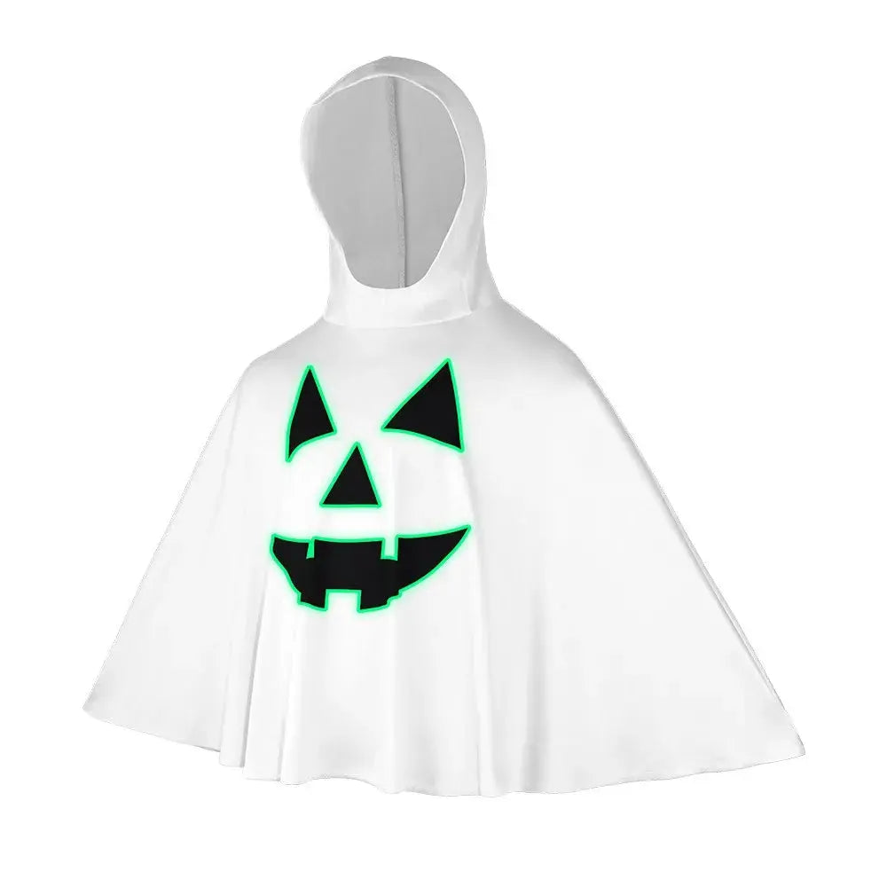 Cool Halloween Noctilucent Pumpkin Cloak Fun Creative Ghost Face Shawl Sleeveless with Hat Kid Cosplay Costume Gift Good Vibrations