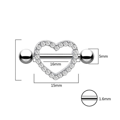2pcs Both Sides Screwed Heart Nipple Ring for Women Girls 14G Stainless Blue Pink Zircon Sexy Nipple piercing nombril Nipple Bar Good Vibrations