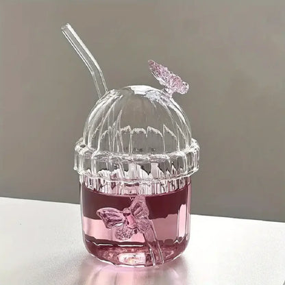 1PCS 400ML Drinking Glass Cup Set with Butterfly Design for Iced Coffee, Juice, Tea & Milk, Perfect Birthday and Holiday Gifts Good Vibrations