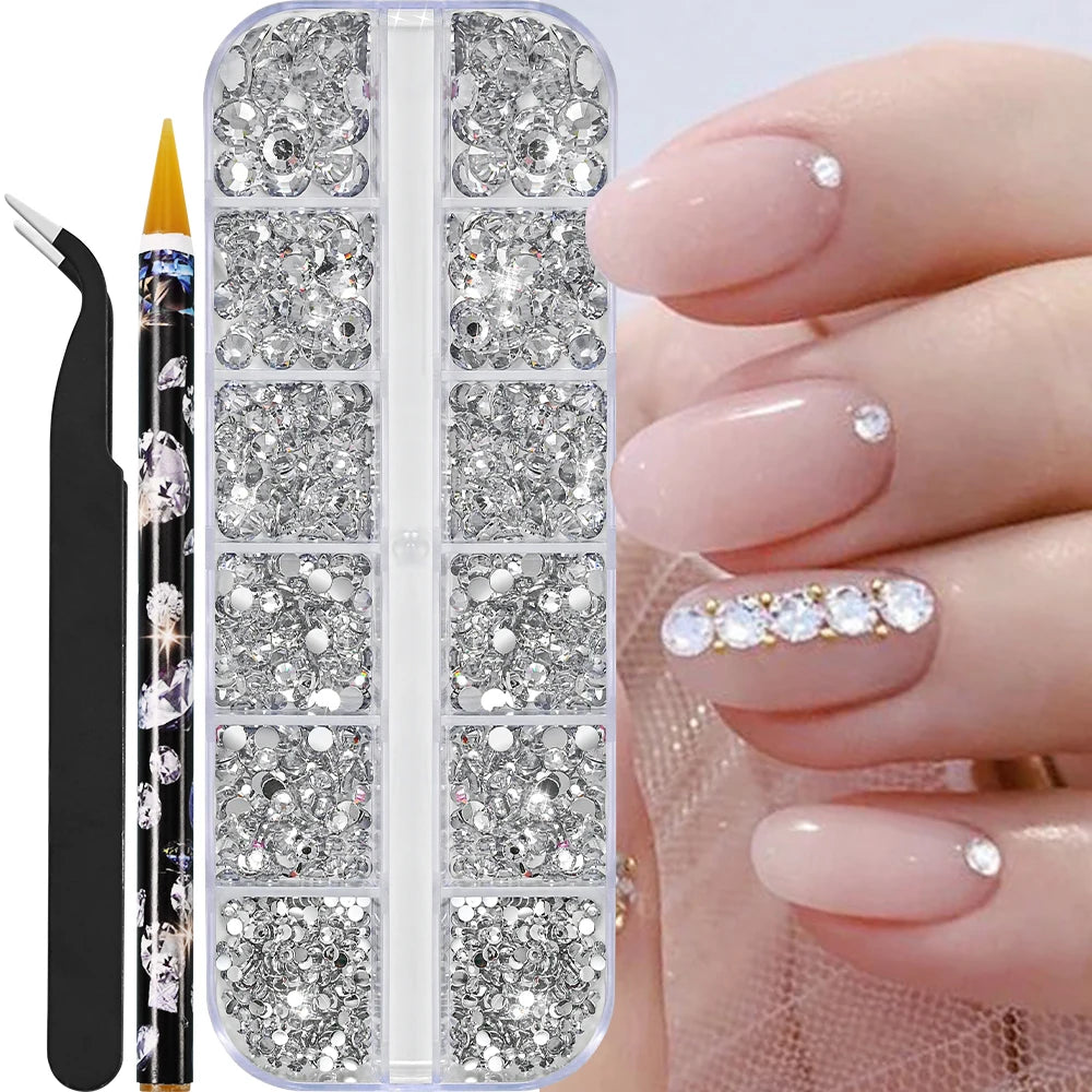 12grids Half Round Pearls Beads 3D Nail Charms 1.5/2/2.5/3/4/5mm White Flatback Pearls Nail Jewelry Nail Craft Pearl Rhinestones Good Vibrations