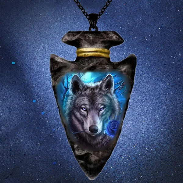 Creative Black Triangle Chain Pendant Animal Wolf Head Necklace Hip Hop Necklaces for Men Animal Jewelry Stainless Steel Gift Good Vibrations