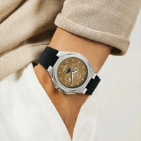 Sporty Men Wristwatch Chronograph Watch Function 3 Eyes Luminous hands Stainless Steel Case Soft Silicone Strap Reloj Good Vibrations