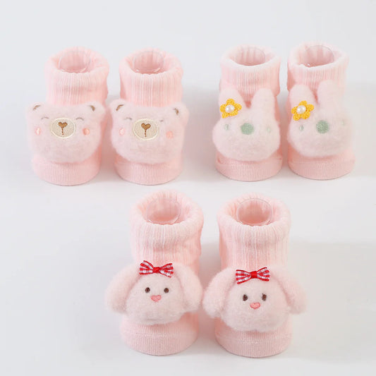0-6 Months Socks for Newborns Baby Girls Boys Soft Cotton Socks Spring Autumn Cute Cartoon Animal Doll Infant Floor Sock Good Vibrations