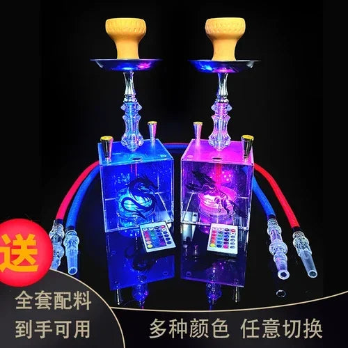 Bar KTV large hookah set with LED lights and colorful hoses.