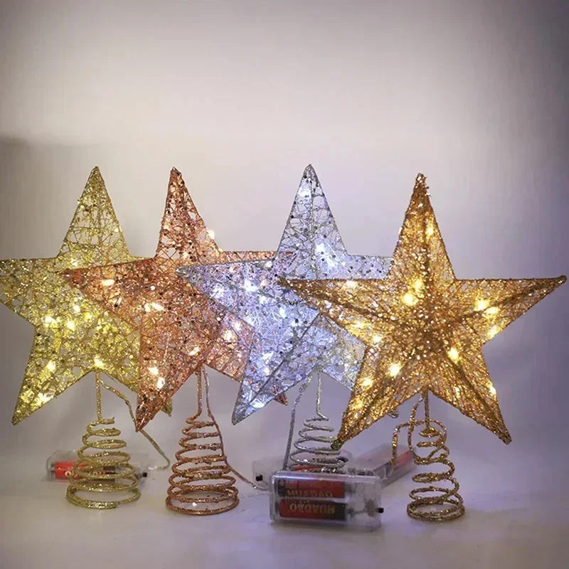 Christmas Tree Topper Star with LED Lights 20cm/25cm Festive Shining Decoration for Xmas Tree Home Holiday Decor Good Vibrations