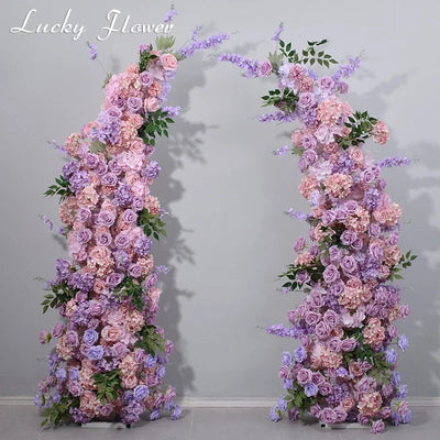 Luxury Flower Row Wedding Arrangement Artificial Flower Row Horn Shape Floral Arch Backdrop Decoration Event Exhibition Decor