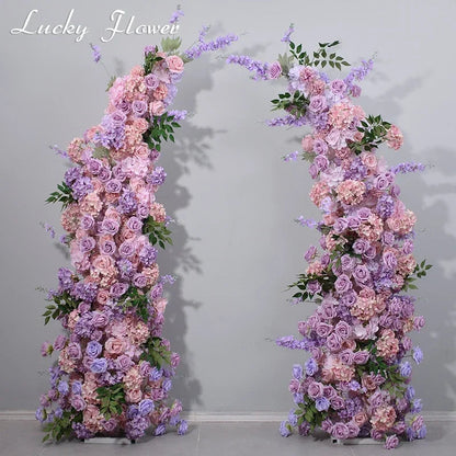 Luxury Flower Row Wedding Arrangement Artificial Flower Row Horn Shape Floral Arch Backdrop Decoration Event Exhibition Decor Good Vibrations
