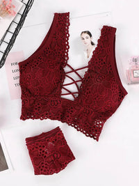 Women Bra Set Sexy Cross Straps Bra Panty Underwear Set Ladies Push Up Lace Hollow Intimates Briefs Lingerie Set Good Vibrations