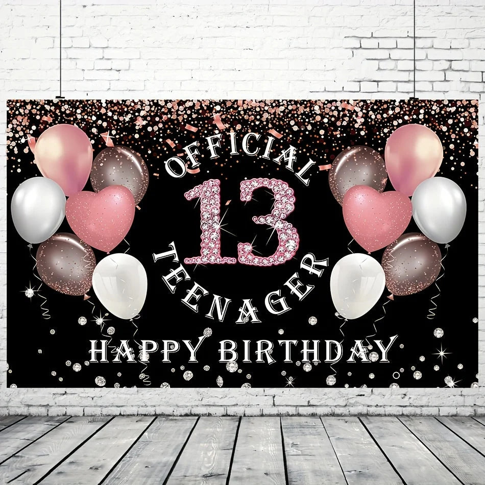 Rose gold girl's 13th birthday decoration, birthday party supporting photography background, 13th birthday party supplies Good Vibrations