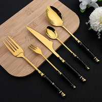 24Pcs Cutlery Set Stainless Steel Dinnerware Kitchen Fork Knife Tea Spoon Tableware Set Flatware Set Gold Silverware Set Good Vibrations