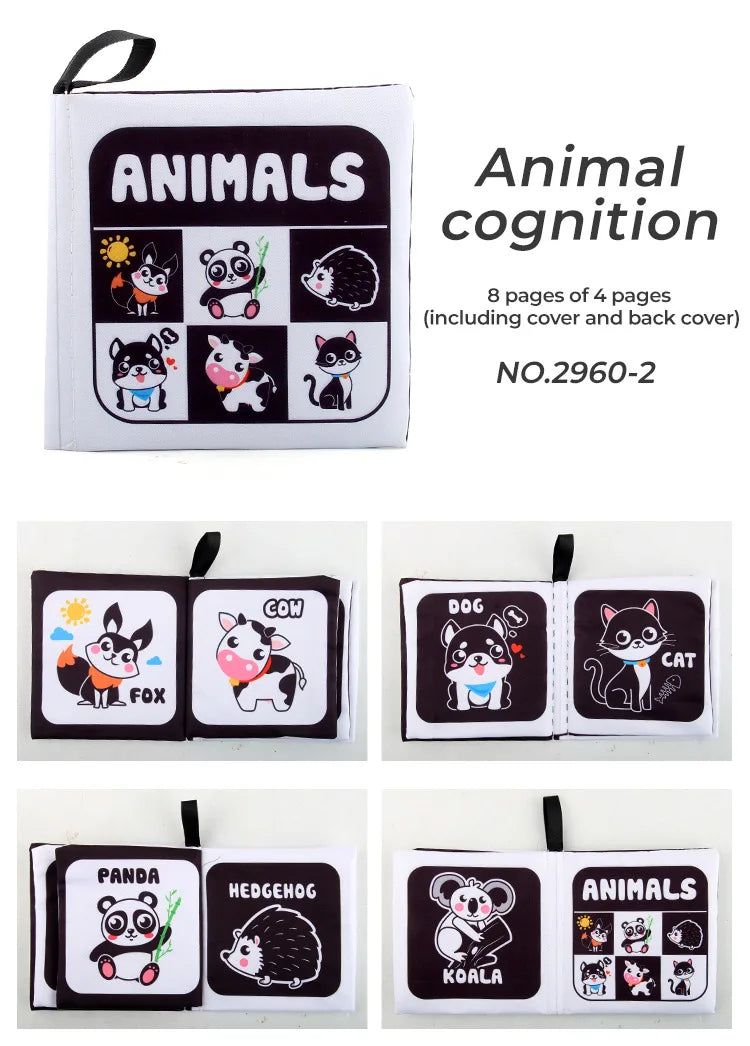 4 Pages Enlightenment Early Learning Books Children Black and White Cloth Book for Kids Montessori Educational Toys Good Vibrations