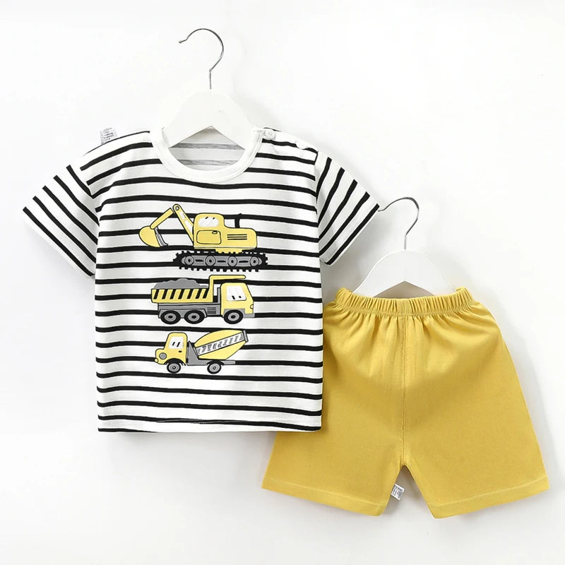 Summer Kids Boys Clothes Set Cartoon 2Pcs Children T Shirt Tops Shorts Kids Loungewear Suit Sports Baby Outfit Set Good Vibrations