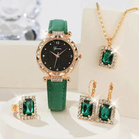 Womens Watches 5Pcs Set Luxury Rhinestone Women Fashion Elegant Wristwatch Quartz Watch For Girl WristWatch Bracelet Gift Good Vibrations