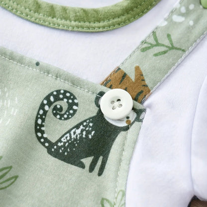 IURNXB Adorable Infant Zoo Animal Print Romper for Boy Newborn Baby Faux Two-Piece Bodysuit with Short Sleeves Casual Play Wear Good Vibrations