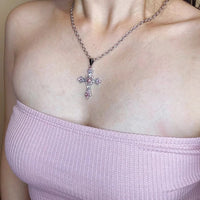 Crystal Cross Pendant Necklace for Women Girls Shiny Sweet Chain Punk Party Fashion Pendant Fashion Y2K Jewelry Accessories Good Vibrations