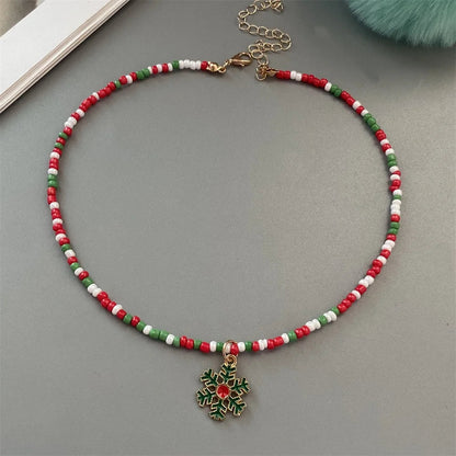 Christmas Necklaces for Women Girls Handmade Rice Beads X'mas Tree Santa Claus Snowman Gift Necklace Pendant New Year Jewelry Good Vibrations