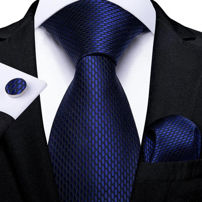 Hi-Tie Navy Blue Solid Paisley Silk Wedding Tie For Men Hanky Cufflink Mens Necktie Set Business Party New Design Dropshipping Good Vibrations