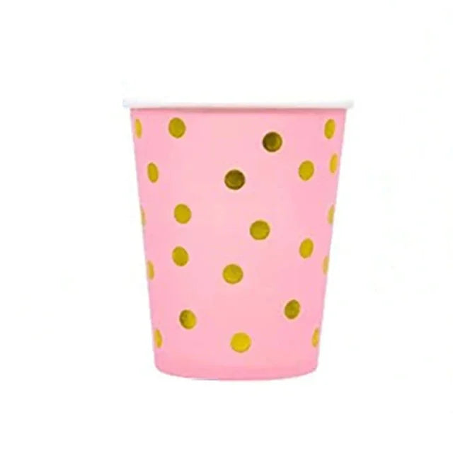 Pink Party Decoation Gold Supplies Paper Tablecloth Disposable Dinnerware Plate Napkin Cup for Christmas Birthday Party Wedding Good Vibrations