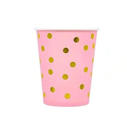 Pink Party Decoation Gold Supplies Paper Tablecloth Disposable Dinnerware Plate Napkin Cup for Christmas Birthday Party Wedding Good Vibrations