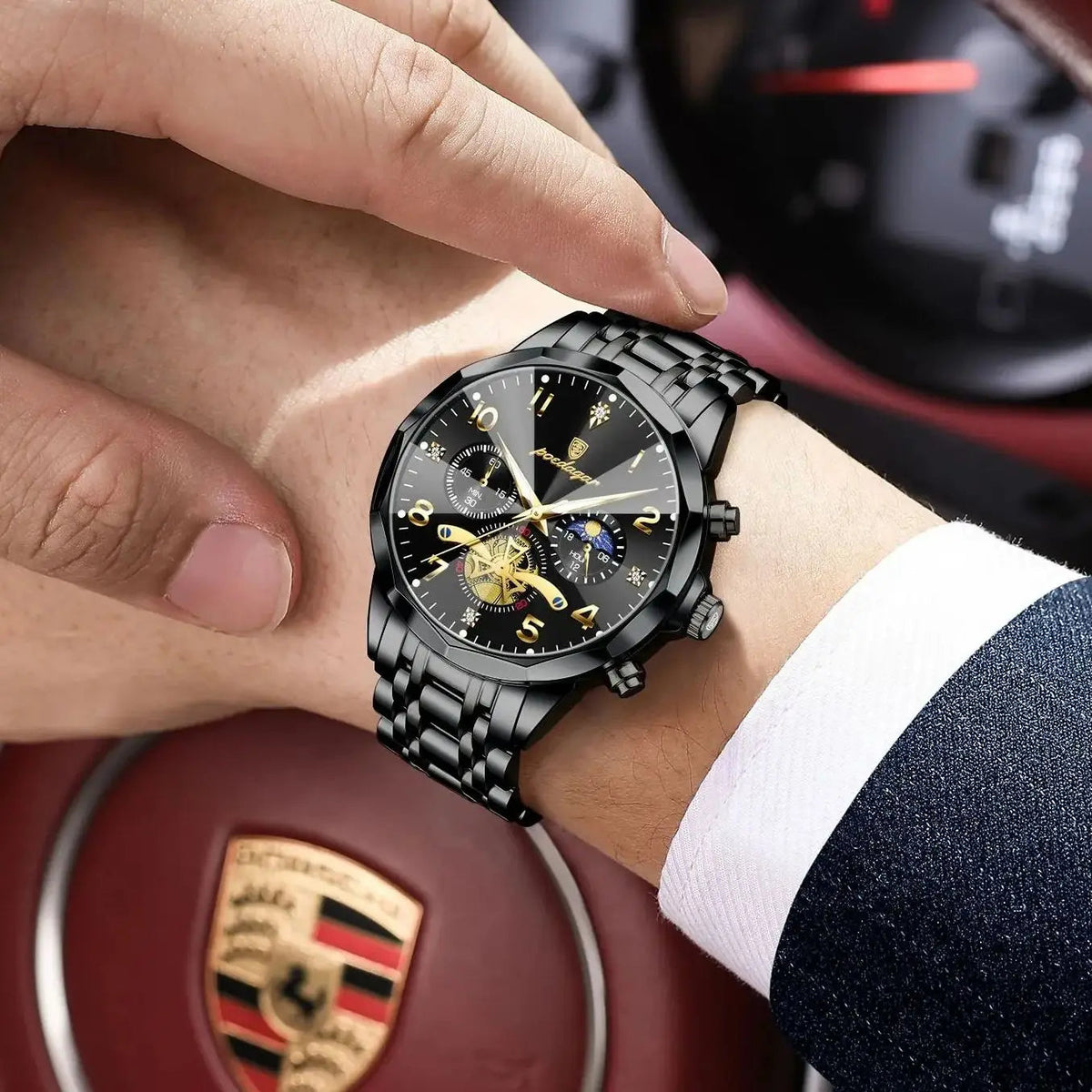 POEDAGAR Luxury High Quality Man Wristwatch Chronograph Stainless Steel Quartz Men's Watches Waterproof Luminous Men Clock Reloj Good Vibrations